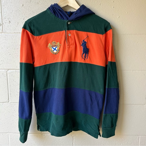 POLO RALPH LAUREN Y2K Cotton Strip Shirt With Hoodie - Picture 1 of 13